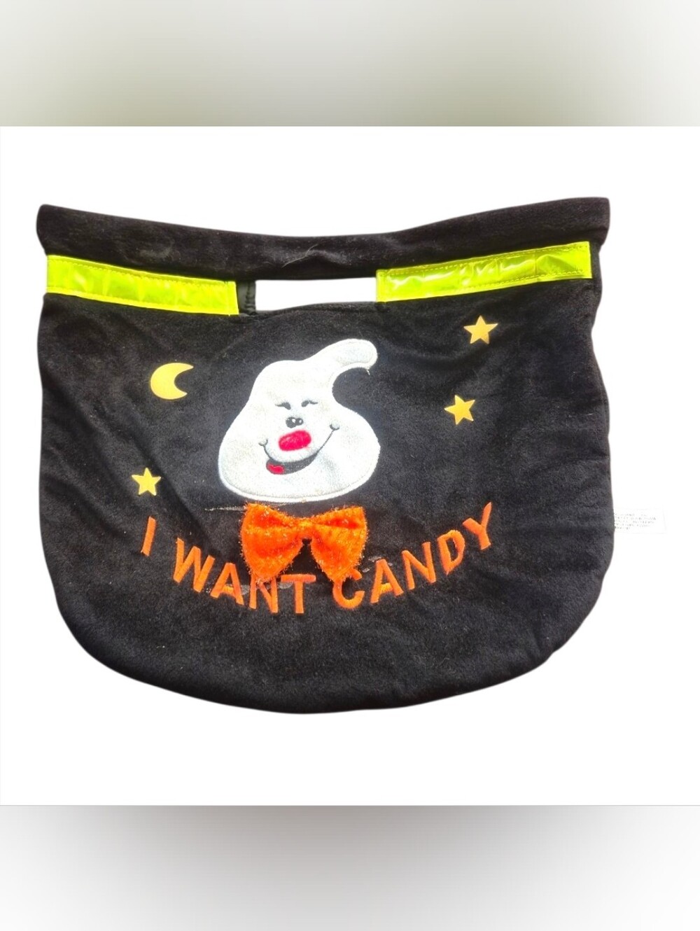 Kids Halloween Candy Bag - Black "I Want Candy" Ghost